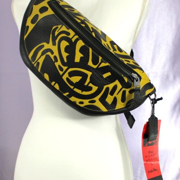 Coach x Disney x Keith Haring Mickey Mouse Warren Belt Bag NWT Black Multi - Picture 2 of 11